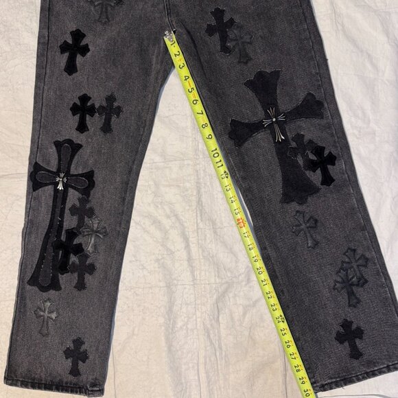Chrome Hearts Black & Grey Silver Cross Patch Jeans Size 34 - Picture 10 of 15